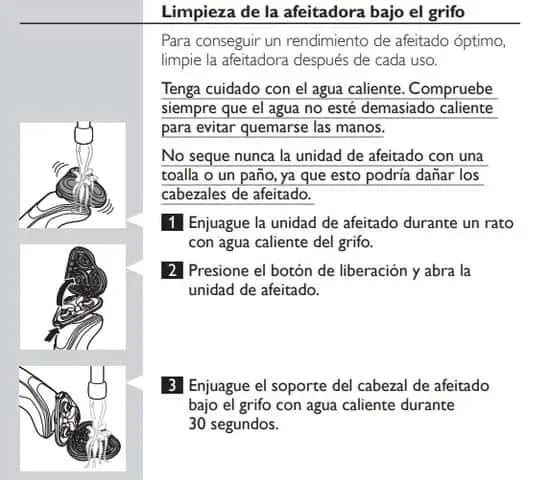 Extracto del manual de instrucciones de la afeitadora eléctrica Philips series S5000