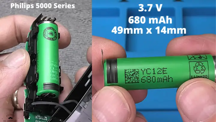 Ejemplo de bateria ion litio de afeitadora Philips 5000 series